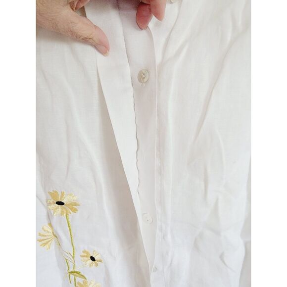 Richard Malcolm 2X Irish Linen White Sleeveless Button Front Shirt Yellow Daisy‎ - Picture 5 of 5